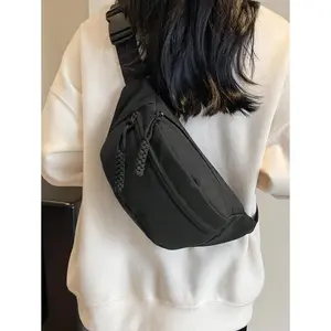 Women's Solid Color Nylon Fanny Pack - Multiple Pockets, Compartments - Crossbody Chest Bag for Outdoor Sports, Back-to-School