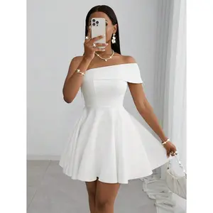 New Spring/Summer  White Off-Shoulder Mini Dress - Elegant Holiday Fitted Mini Dress Suitable For Wedding, Music Festival, Party, Club, Dinner
