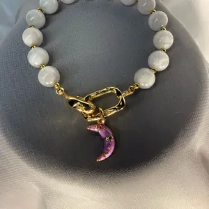 The Violet Crescent Bracelet  |   Lavender quartz with gold filled clasp