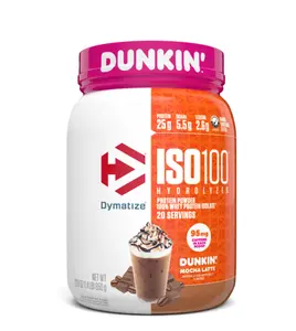 Dymatize ISO100 Hydrolyzed Whey Isolate Protein Powder Dunkin' Mocha 25g Protein 20 Servings US Made
