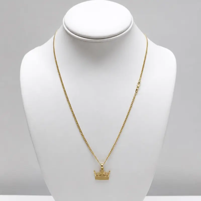 10K-417 Yellow Gold Necklace Chain, 20 Inch, 2mm, Crown Pendant, 3.4g, Fine Jewelry