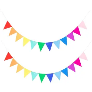 2 Assembled Rainbow Banners Felt Bunting Multicolor for Colorful Birthday Party Decorations