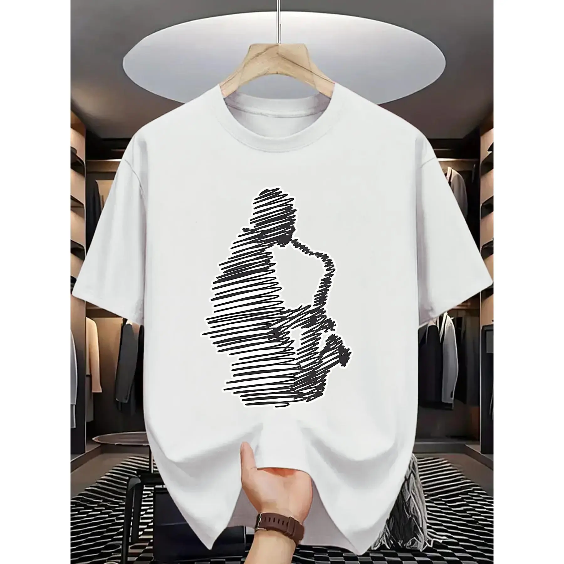 Men'S Saxophone Player Graphic T-Shirt |   White Jazz Music Tee - Soft Breathable, Casual Casual Attire, Machine Washable, Short Sleeve, Crew Neck, All-season, Perfect for Musicians and Band Members