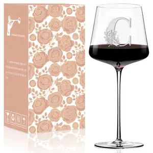 Physkoa Personalized Wine Glass with Initial Monogram - Custom Wine Glass Gift for Women - Drinkware
