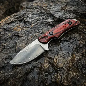 BM 15017 Fixed Blade Knife with Leather Sheath, 8Cr13MoV Steel Wood Handle EDC Knife for Camping, Hiking, Outdoor Carry & Gift for Men