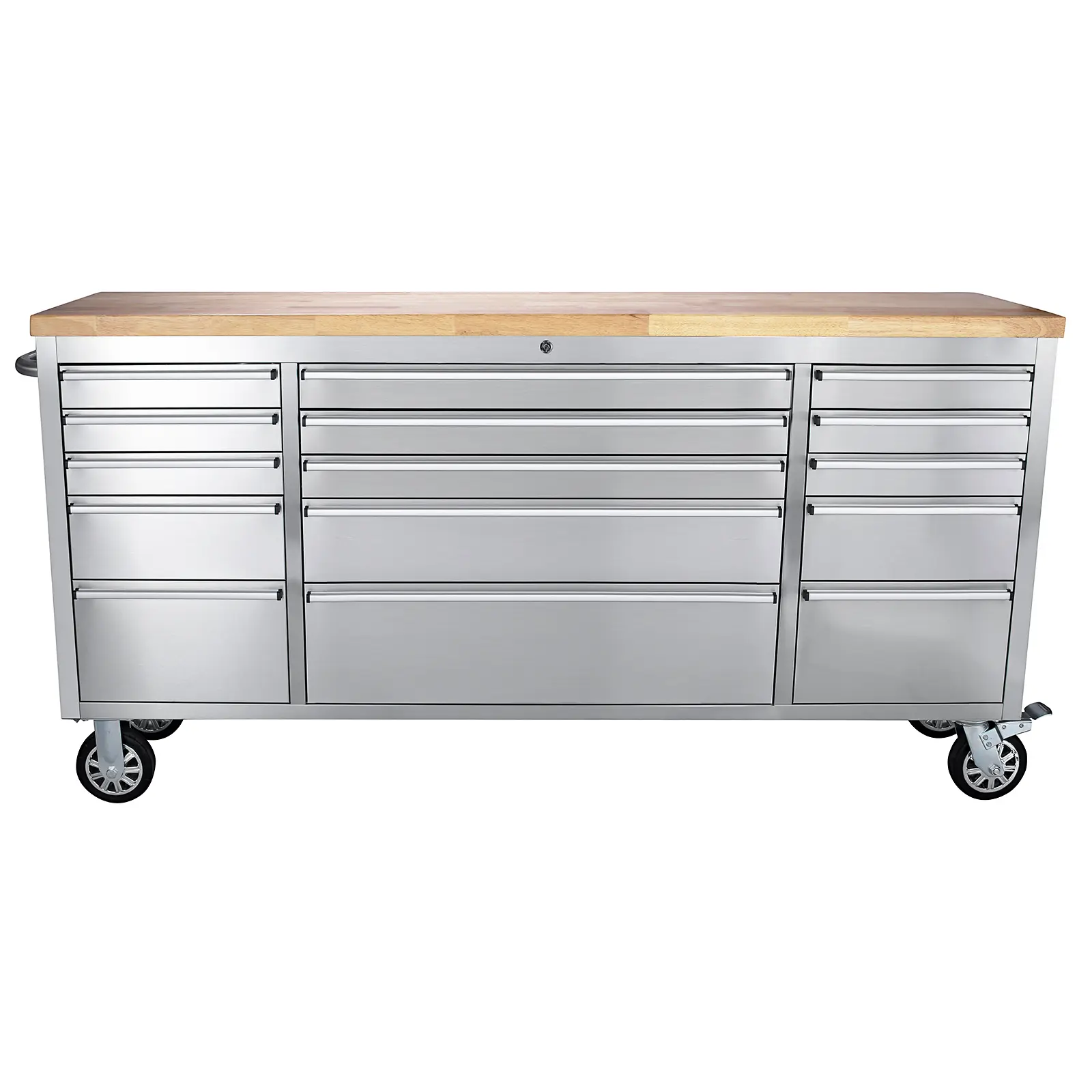 Silver 72‑Inch Rolling Tool Chest – 15 Drawers & Solid Wood Top, Heavy‑Duty Mobile Tool Cabinet with Lockable Wheels – Garage Workbench Storage Organizer