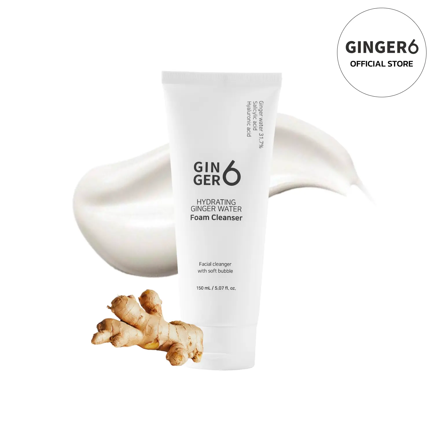 Ginger 6 Hydrating Foam Cleanser - Facial Cleansing with Ginger Water Extract, 150 ml / 5.07 fl oz