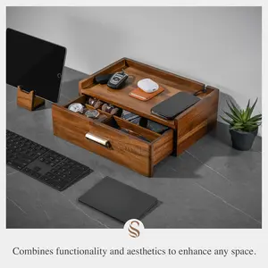 Wooden Valet Tray for Men Single Drawer Box with Removable Sunglasses, Phone & Watch Stand, Docking Station Organizer, Manly Gift, Engraved