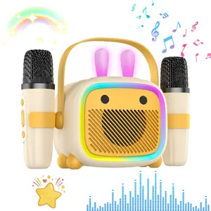Karaoke Machine for Kids & Adults, Mini Karaoke Machine with 2 Wireless Microphones, Portable Bluetooth Speaker with Clear Sound Quality & LED Lights, Gift Toys for Girls and Boys