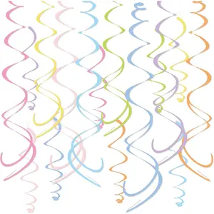 HonuGoGo 48PCS Pastel Paper Swirl Decorations Hanging Ceiling Streamers for Birthday, Spring, Bridal, Gender Reveal, Wedding, or Everyday Party Decor