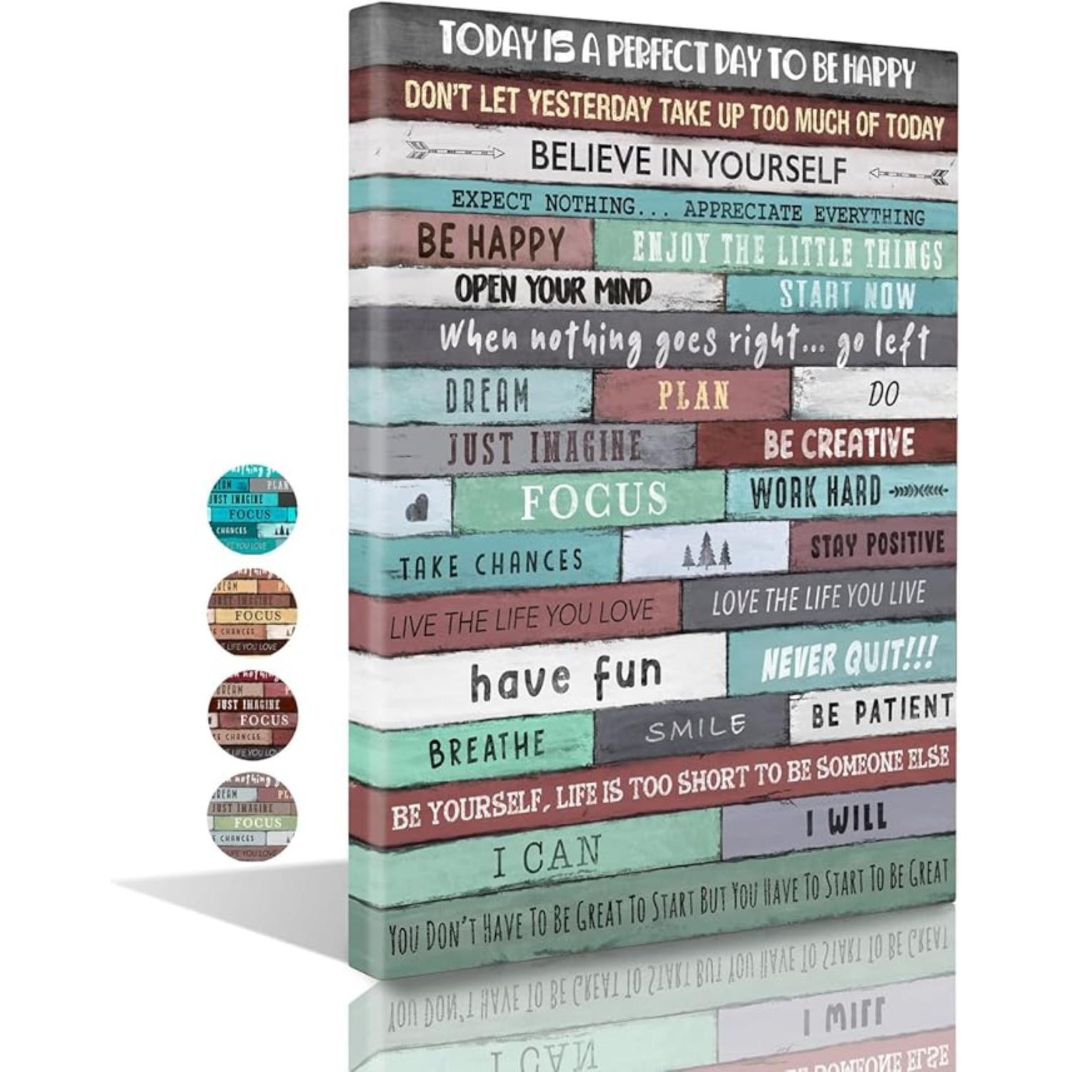 Inspirational Wall Art Framed Canvas 12 x 18 in (Turquoise) - Motivational Positive Quotes Rustic Wall Arts Decor for Home Office Bathroom Bedroom Kitchen Classroom Gym