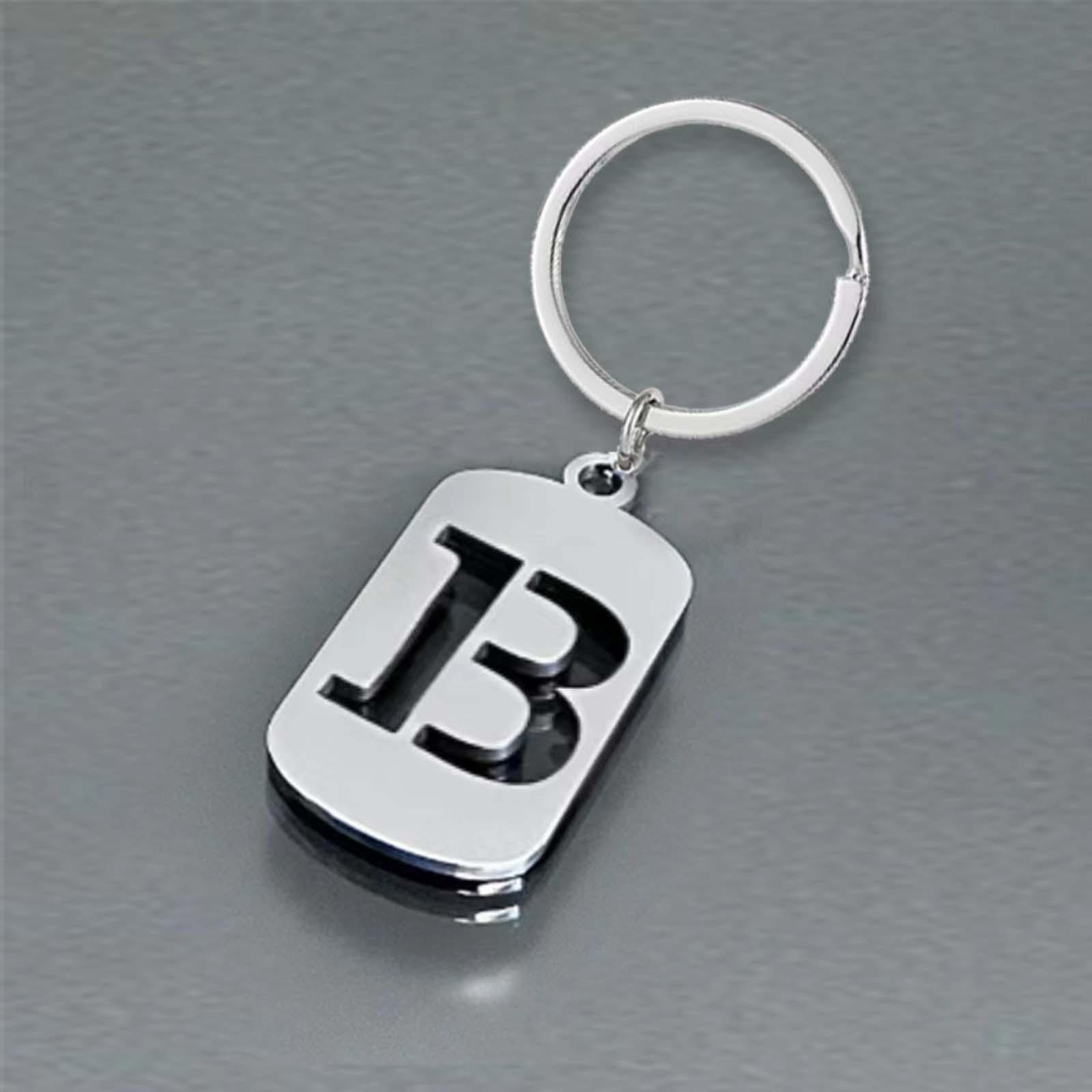 Initials keychain, titanium steel, fashionable men's and women's couple, 26-letter square engraved pendant, backpack charm