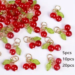 5/10/20 Cherry Pendants, Glass Bead Charms, DIY Necklace Earrings Bracelet Phone Chain Supplies, Beads Charms Accessories, Christmas New Year Valentine Gift