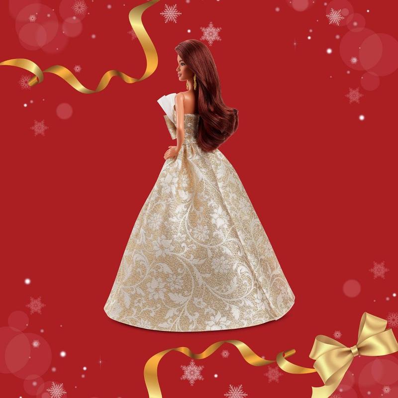 Barbie Signature 2025 Holiday Barbie Fashion Doll, Seasonal Collector, Dark Brown Hair with Silver & Gold Gown