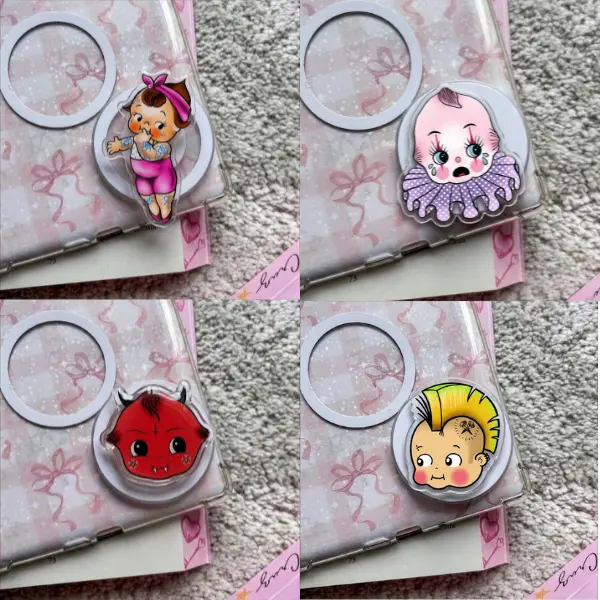 Vintage Baby Cute Cry Baby Clown MagSafe Phone Grip, Retro Sad Clown Doll Griptok, Traditional Tattoo Flash Phone Stand, Moody Cute Pierrot Accessory, Gift for Emo Grunge Girls