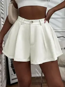 Women's Plain Pocket Button Shorts, Elegant High Waist Wide Leg Shorts for Summer, Women's Bottoms for Daily Wear, Womenswear
