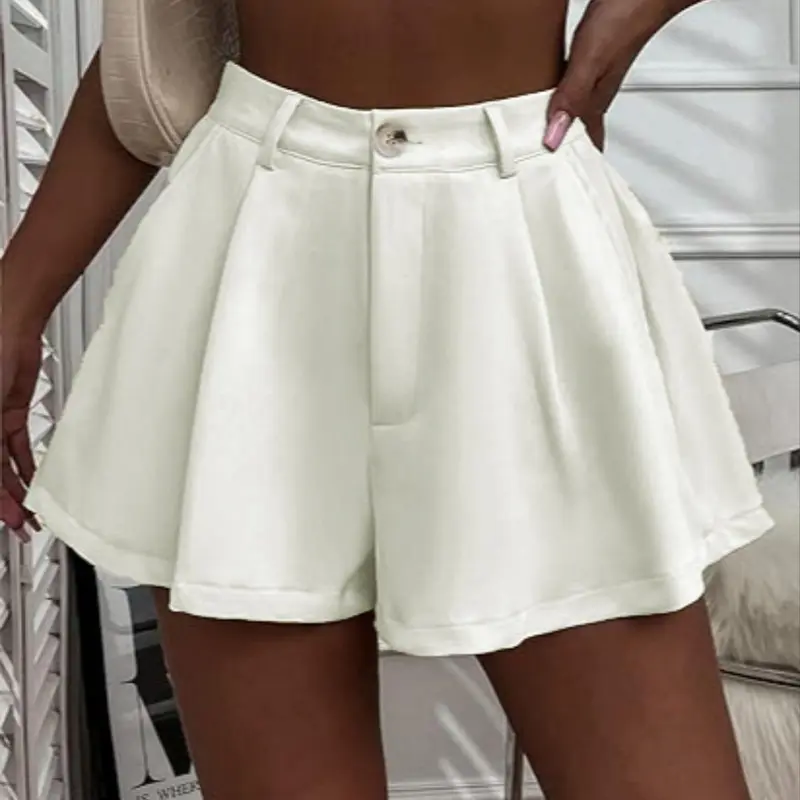 Women's Plain Pocket Button Shorts, Elegant Casual High Waist Wide Leg Shorts for Summer, Button Fly Shorts, Button Front Shorts, Women's Bottoms for Daily Wear, Casual Fitted Shorts, Casual Fashionable Shorts, Womenswear