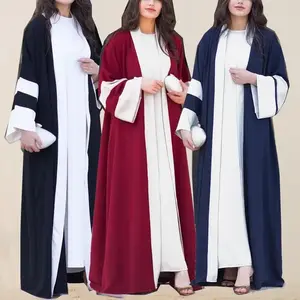 (Single robe) Middle Eastern long robe, Arab women's abaya, new fashion color - matching style, popular in Saudi Arabia and Dubai Can be used with raincoat