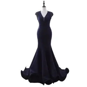 Navy blue Cap sleeve Evening Gown