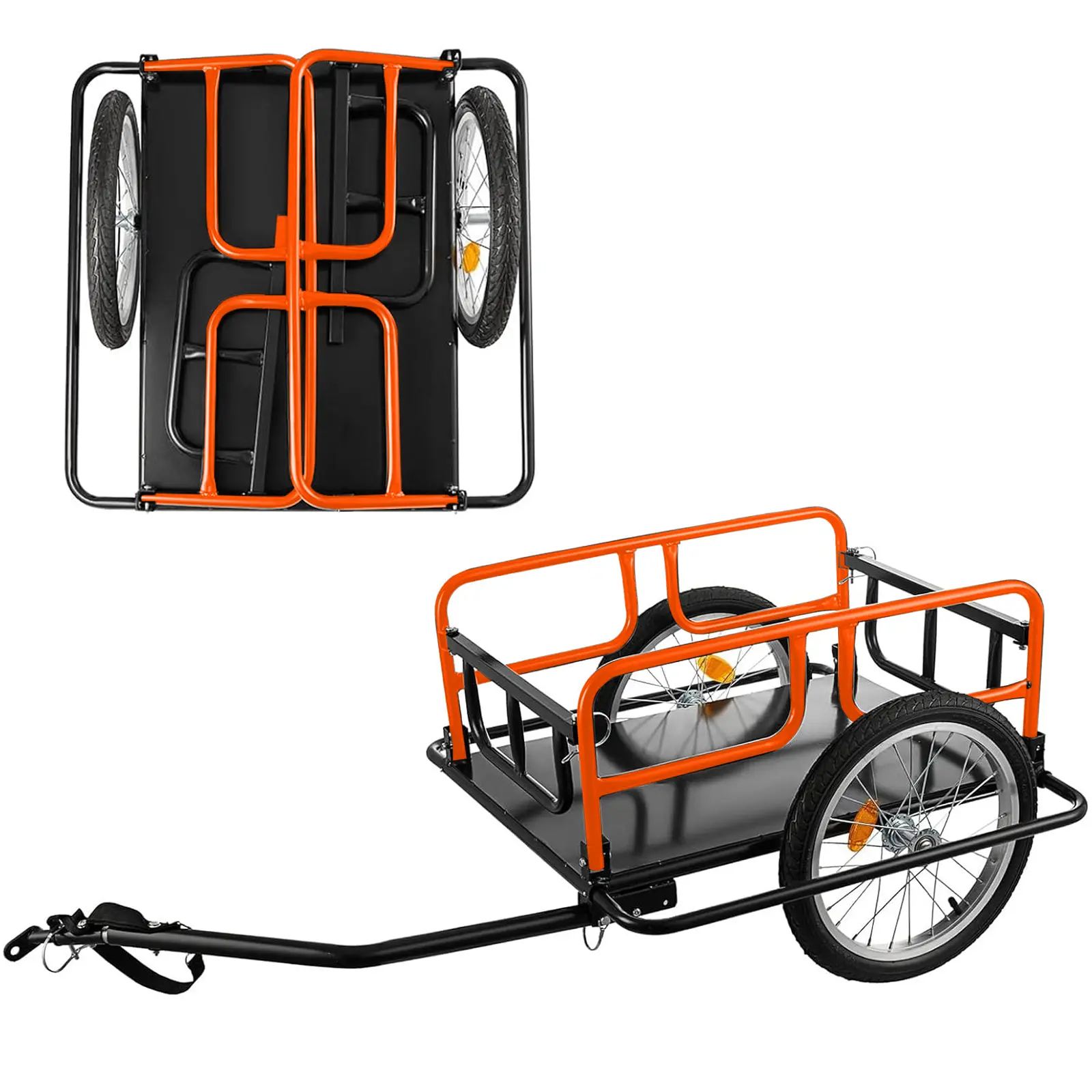 Foldable Bike Cargo Trailer for Adults, Heavy-Duty Carbon Steel Frame with 275 lbs Capacity, 20-Inch Wheels and Universal Hitch, No, Cycling