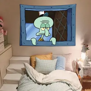 Funny Octopus Cartoon Tapestry Wall Hanging Window Design for Bedroom Home Decor