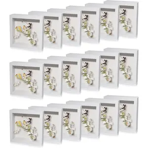 18 Pack Shadow Box Frame Display Case Shadow Box Square Picture Frame for Photos Flower Memorabilia Wedding Bouquets Father Day Graduation  Object Tickets Wall and Tabletop(White, 5 x 5 Inch)