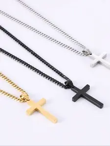 Men's Cross Pendant Necklace, Stainless Steel Silver Color Gold Simple Design, Minimalist Jewelry Gift, Unisex Fashion Accessory, Cross Necklaces