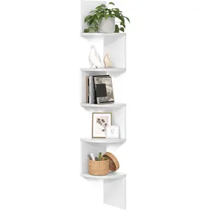 Corner Shelf Wall Mount, 5-Tier Floating Corner Bookshelf, Plant Shelf for Bedroom, Living Room, Bathroom, Home Office, Cloud White