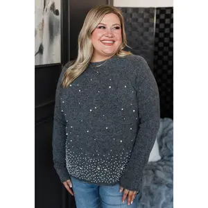 Feeling Inspired Pearl Knit Sweater- Charcoal