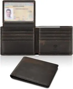 Genuine Leather Wallet for Men with Gift Box - Handmade Bifold Stylish - Rfid Wallet for Men with 2 ID Windows