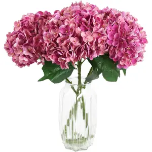 4PCS 21'' Hydrangea Artificial Flowers Real Latex Fake Red Hydrangea Flowers Large Faux Hydrangea with Stem for Wedding Home Room Restaurant Indoor Baby Shower Decorations (Rose Red)