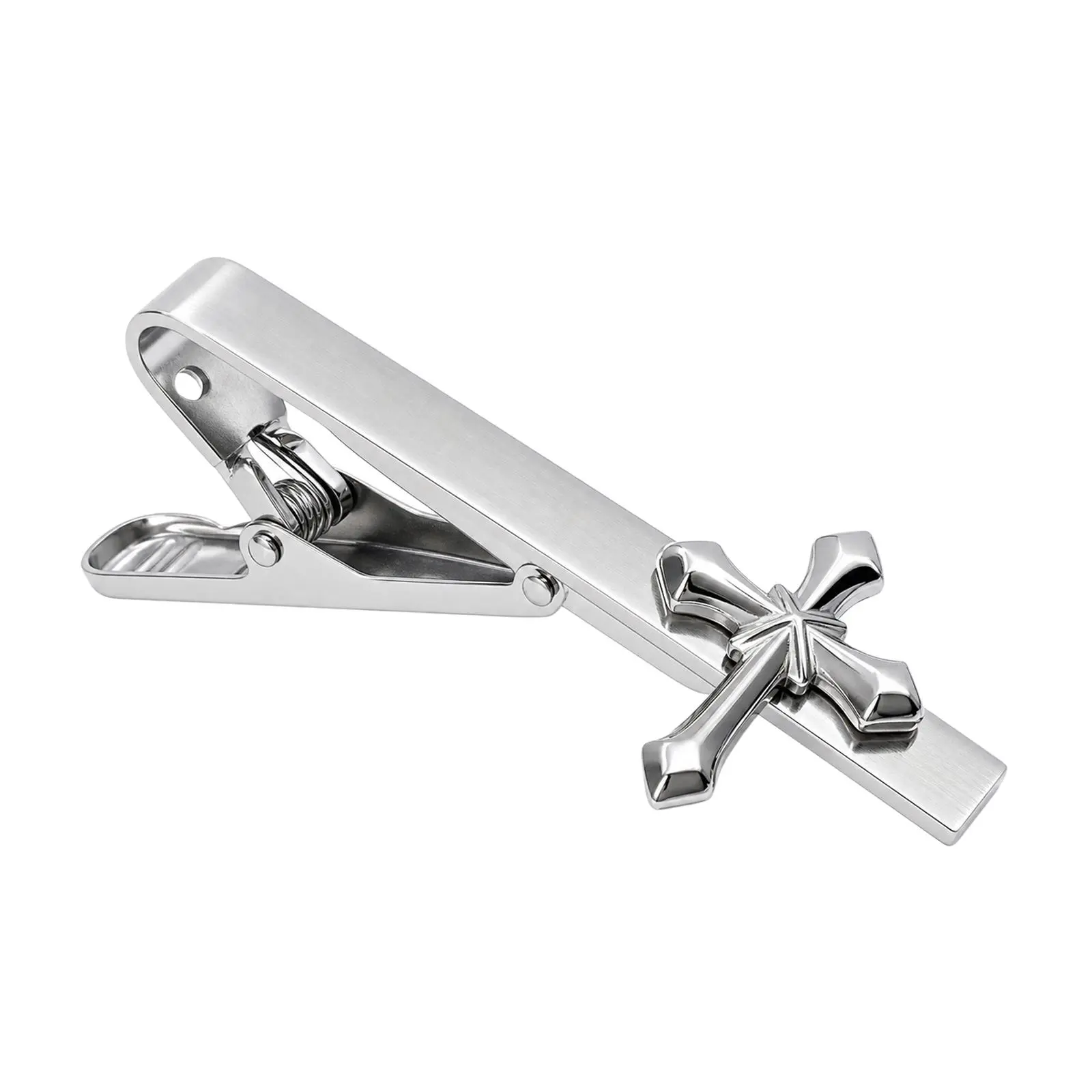 OIDEA Christian Faith Male Cross Shape Tie Bar, Polished Stainless Steel Tie Clip, Rust-Resistant Spring Clip for Formal Wear