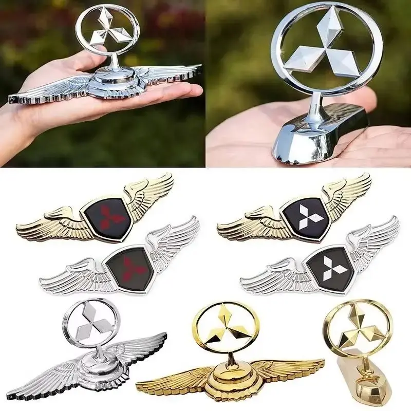 Metal Chrome Finish Car Front Hood Emblem Badge Sticker, 20x7x2 cm Multi-Model Direct Attach Hood Decoration for Mitsubishi ASX Lancer Cordia Pajero Outlander Eclipse Galant Mirage