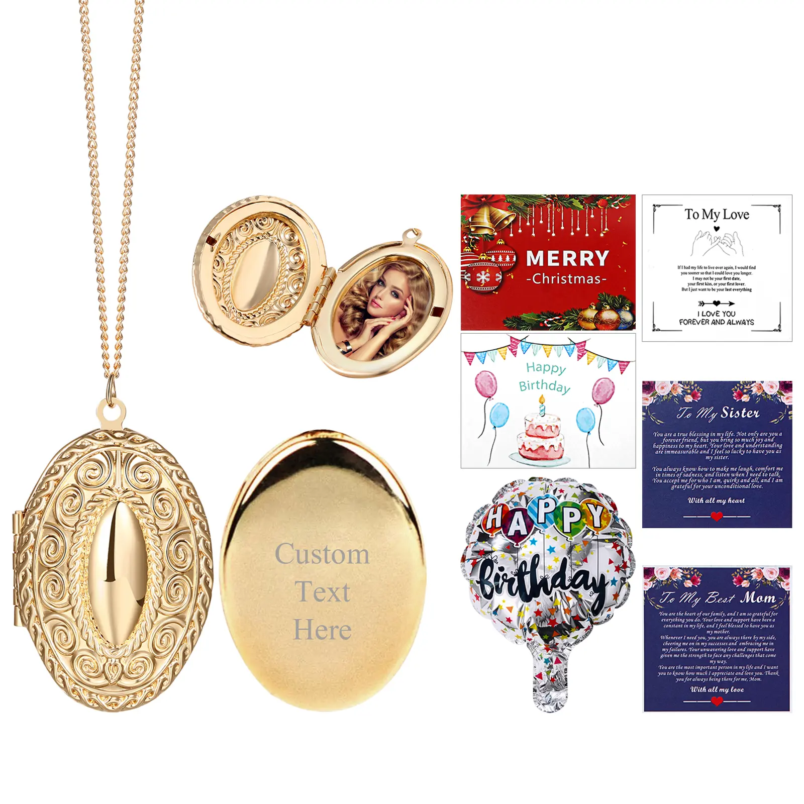 OIDEA Women's Gold-Tone Round Locket Necklace, Custom Engraved Personalizable Photo Pendant with Cards, Custom Engraved Necklaces, Personalizable Necklaces