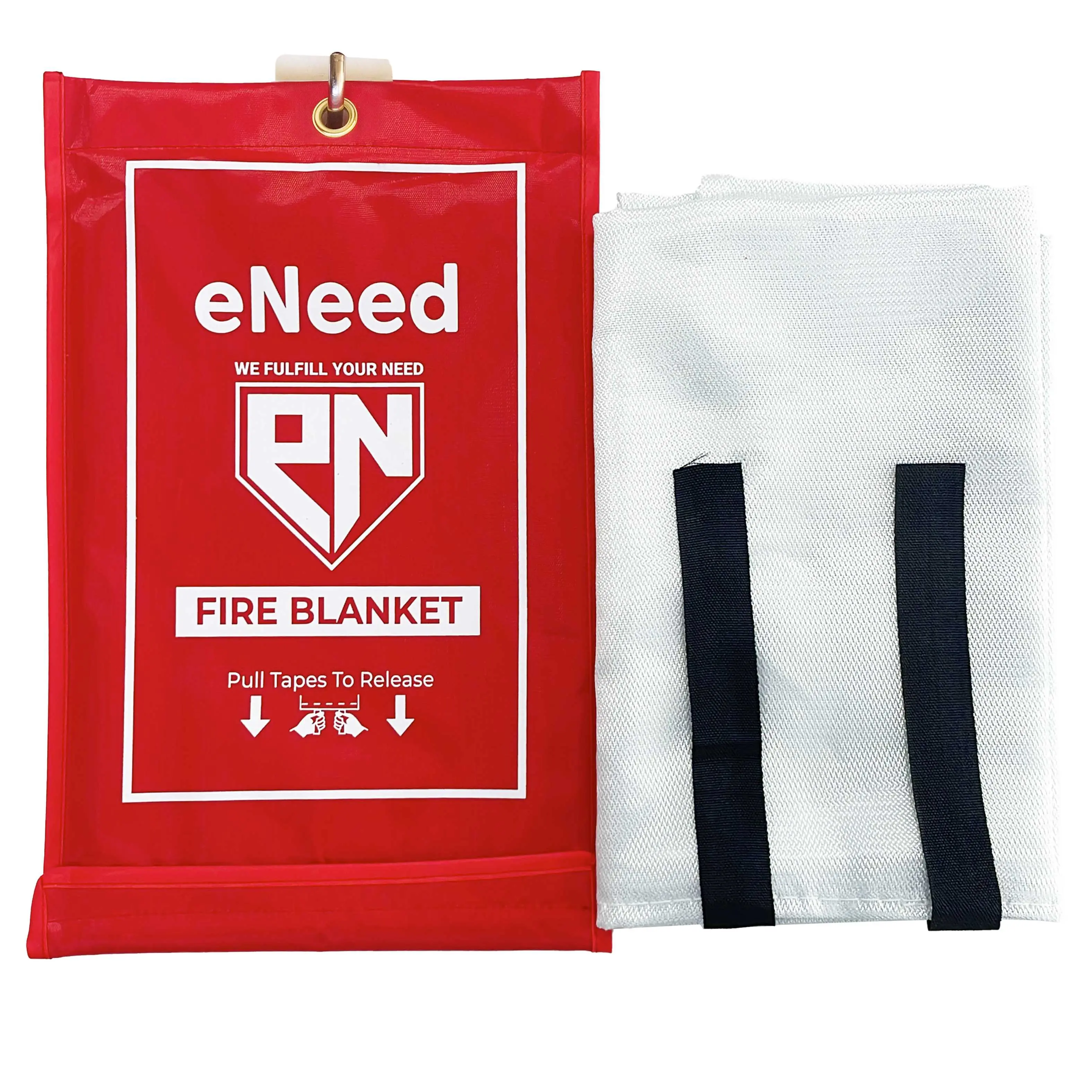 eNeed Emergency Fire Blanket -Home Emergency Fire Safety Blanket with Hook, Fireproof, Reusable, and Heat Resistant for Kitchen, BBQ, Car and Camping. It is made from fiberglass material that can withstand high temperatures of 1000 degrees fahrenheit.