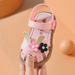 Summer Sandals for Young Girls with a Closed-Toe Design to Prevent Kicking, Featuring Breathable Hollowed-Out EVA Material And Soft Soles Shaped Like Bunny Ears for 2026