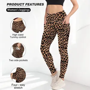 Women's High-Waisted Leggings 2 Sides Pockets, Women's Leopard Print Sports Leggings, Casual Comfy Breathable Seamless Skinny Pants High Waisted Athletic High Stretch Bottoms for Yoga Gym Workout Running, Ladies Sportswear, Valentine's Day Gift for Girl