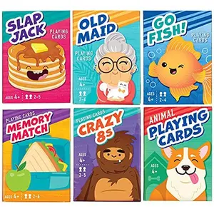 LotFancy Card Games for Kids, 6 Decks, Go Fish, Old Maid, Crazy Eights, Memory Match, Slap Jack, Animal Playing Cards, Easter Basket Stuffers, Stocking Stuffers, Birthday Gifts