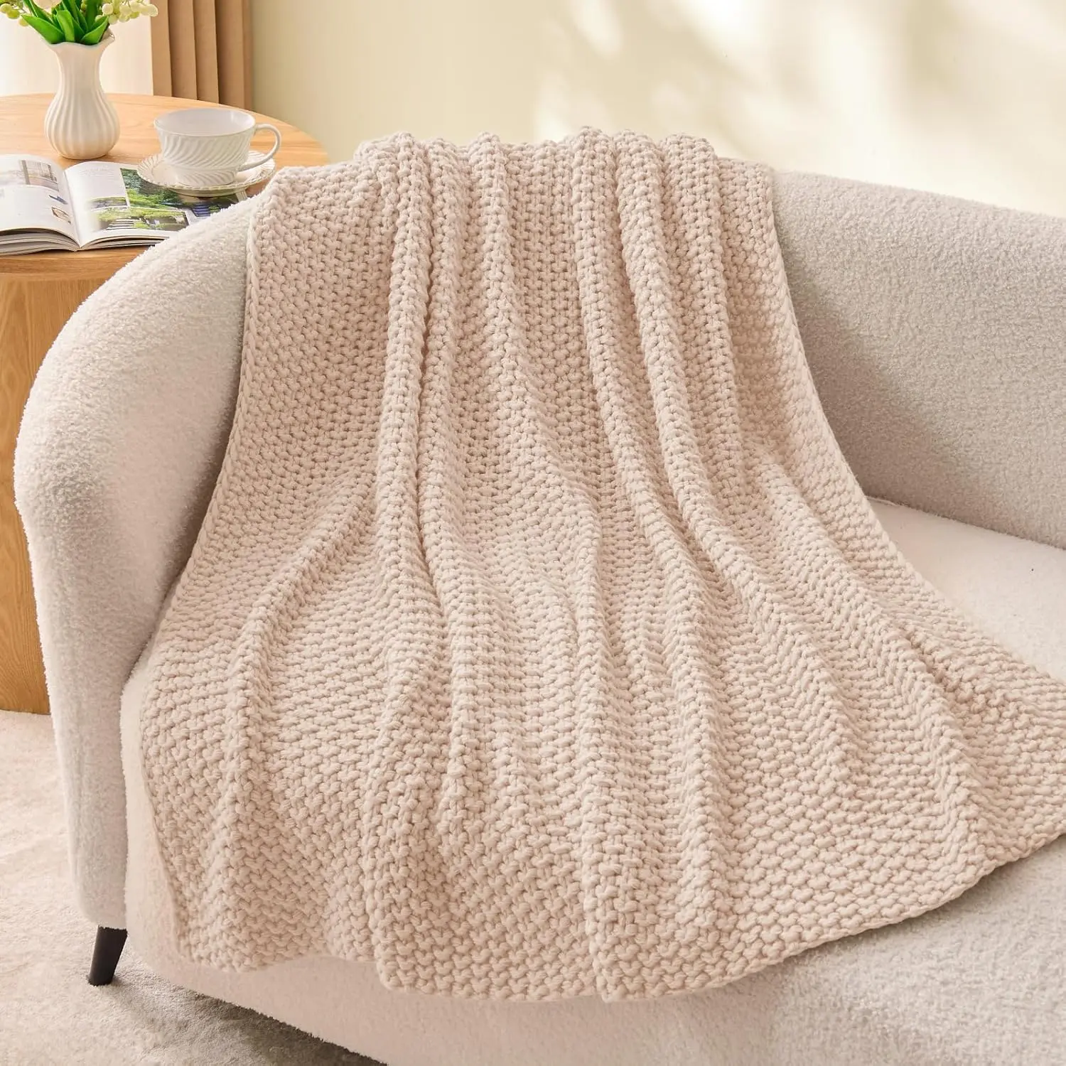 Chunky  Knit Throw Blanket,  Chunky Knitted Blankets, Super Soft Cozy Woven   Blanket for Sofa Couch Bed Room  Decor,  for Women, 60"x80"