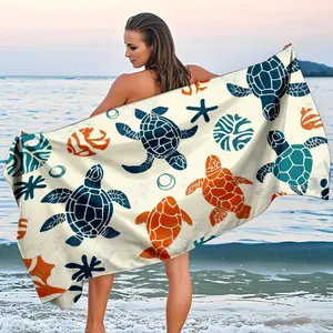 Ocean Turtle Beach Towel, Quick-Dry Absorbent, Soft and Comfortable, Durable and Colorfast, Ideal for Family, Animal Lovers, Summer Vacations, Lightweight Soft Towel
