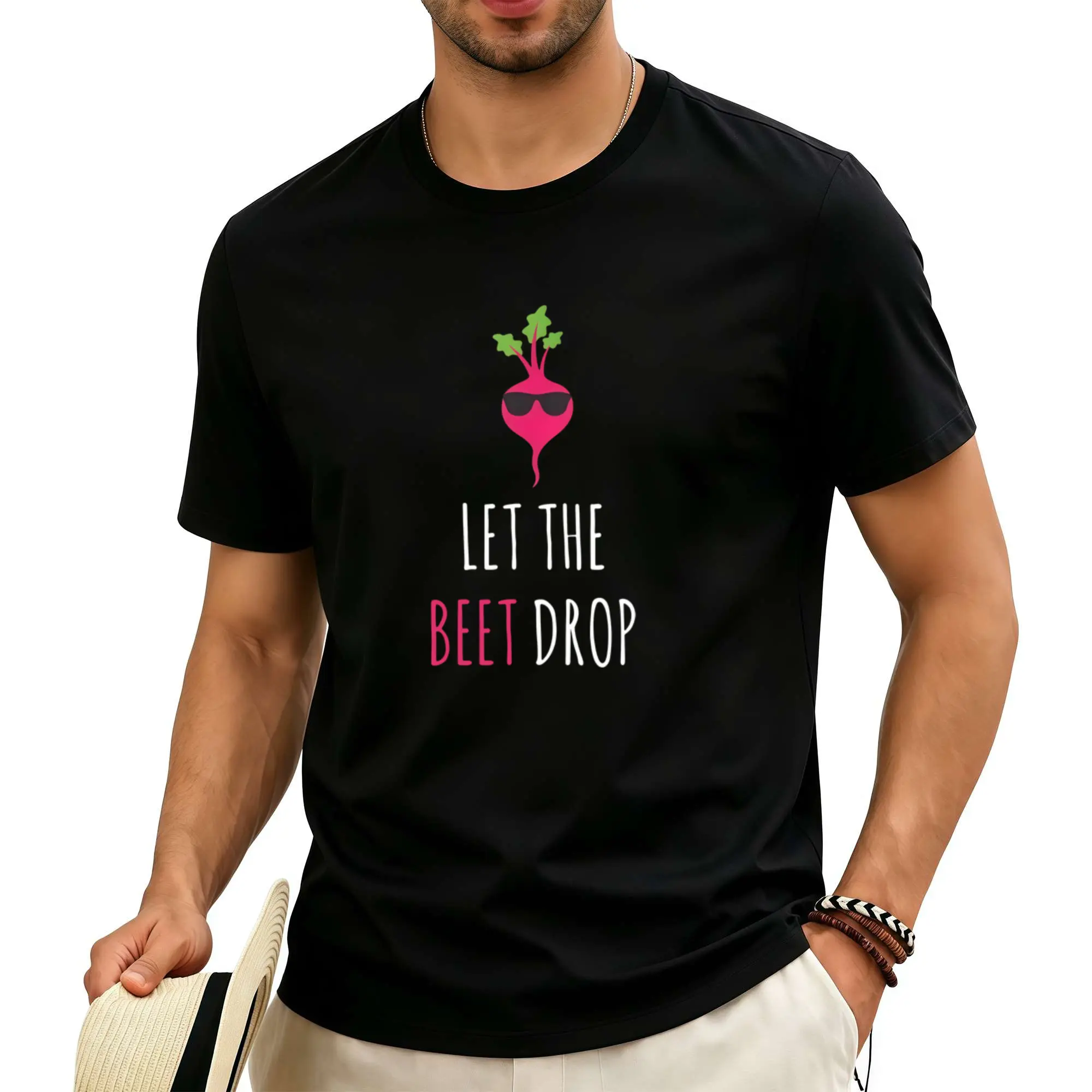 Let The Beet Drop Novelty T-Shirt - Heavyweight Pure Retro Beetroot Graphic Tee Unisex Adult Casual Shirt for Men Funny Vegetable-Themed Apparel 2026 Summer Short-Sleeved Printed T-Shirt