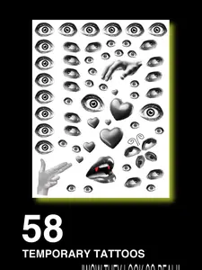 58pcs Y2K Weirdcore Tattoo Sheet | Eyes, Ears & Mouth Tattoo Pack