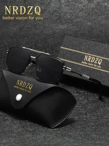 NRDZQ Silver Color Block Square Frame Sunglasses, Unisex UV Protection Eyewear, Casual Outdoor Travel Shades, Gift Box Packaging