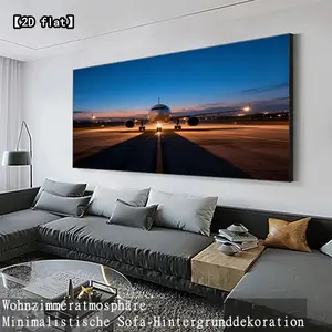 2D flat large hit decorative painting airplane, night, airport canvas painting without frame, suitable for living room, office, indoor, room decoration