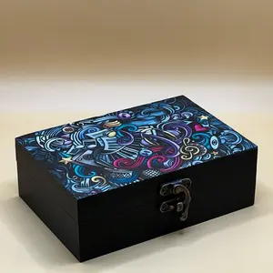 Chicago Custom Print Custom Memory Box - Music Collage Decorative Felt with Hinged Lid, Soft Felt Lining, 4x6 Inches, Durable UV-Printed Design Gift Organizer Wooden Container