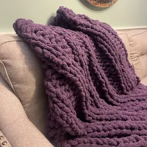 Large Chunky Fuzzy Hand Knit Chenille Throw Blanket - Cozy Giant Knit Blanket for Christmas Gift