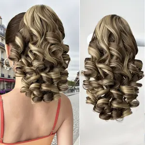 16-Inch Curly Wave Claw Clip Hair Extensions, Heat-Resistant Synthetic Ponytail Hairpiece , Suitable For Women To Wear On  Music Festivals And Daily Use