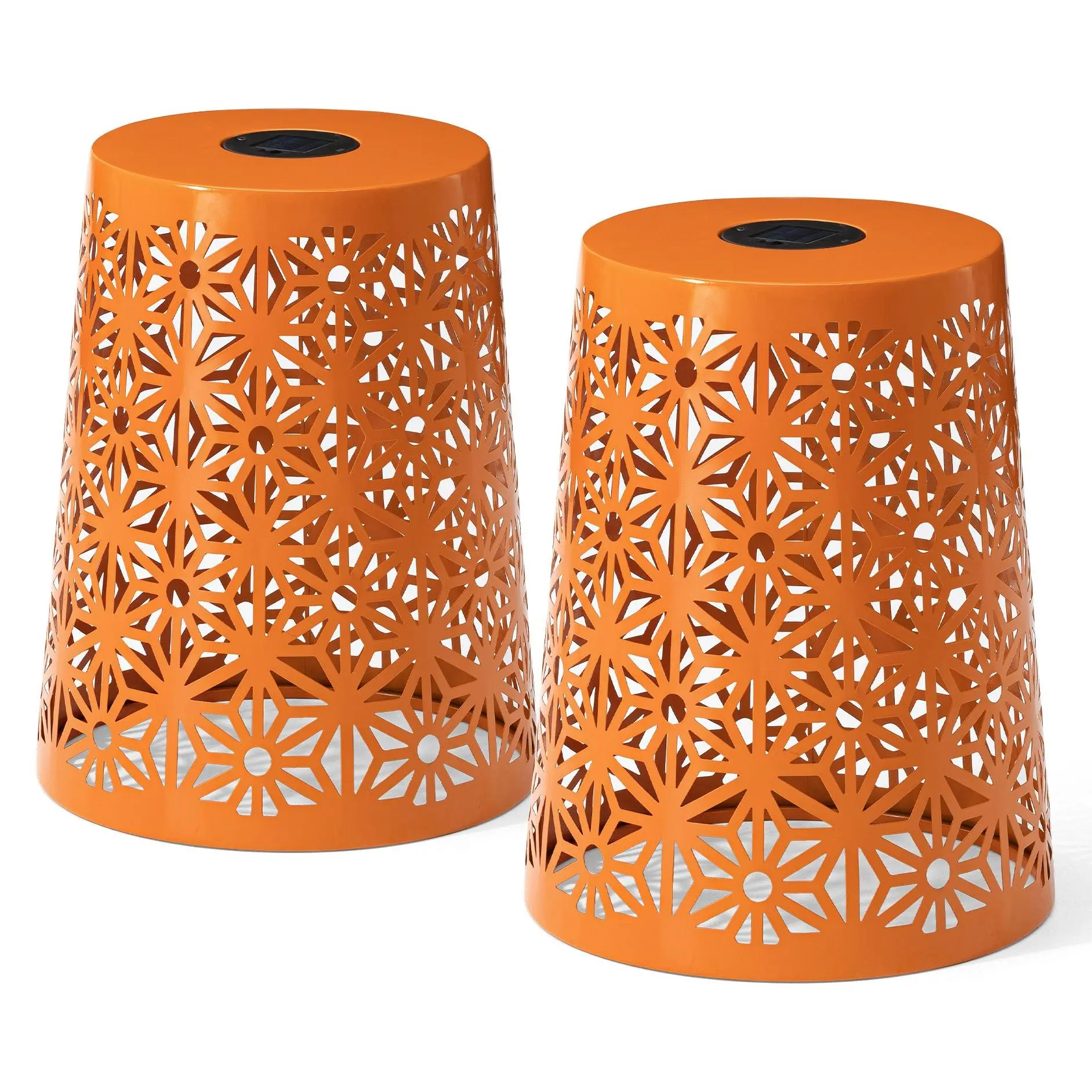 Glitzhome 18" Geo Cutout LED Solar Lighted Garden Stools S/2
