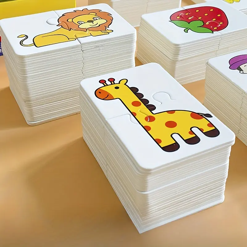 Animal and Fruit Theme Matching Puzzle Flash Cards, Word Cards, Vocabulary Flashcards Set of 32, Preschool Learning Tool, Educational Early Development Toy for Kids Ages 3-8, Perfect for Winter Ramadan Celebrations