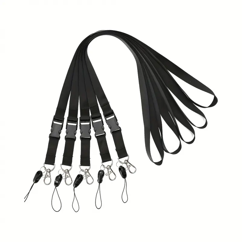 5pcs Set Of Office Neck Lanyards, Detachable with Buckle Enhanced Hook, Quick Release Safety Lanyards, Suitable for ID Cards, Id Badge Holder, Keys, Women's And Men's Phones, USB, Whistles, Nylon Black, Removable Cardholder